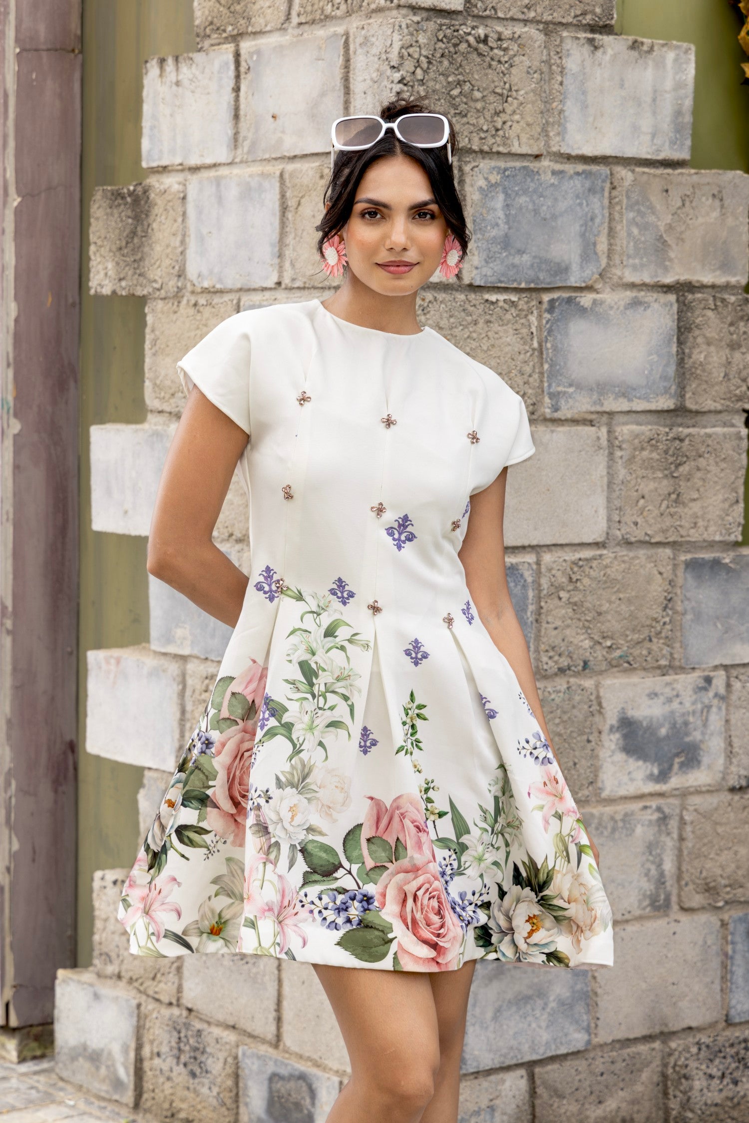 Blossom White Pleated Dress