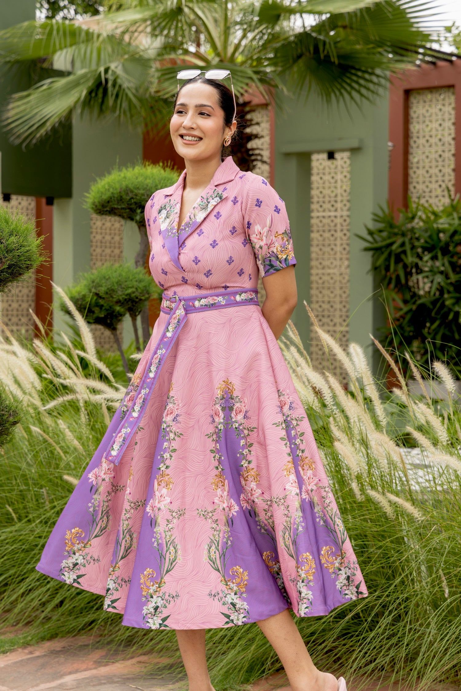 Mirabella Flared Midi Dress with Belt