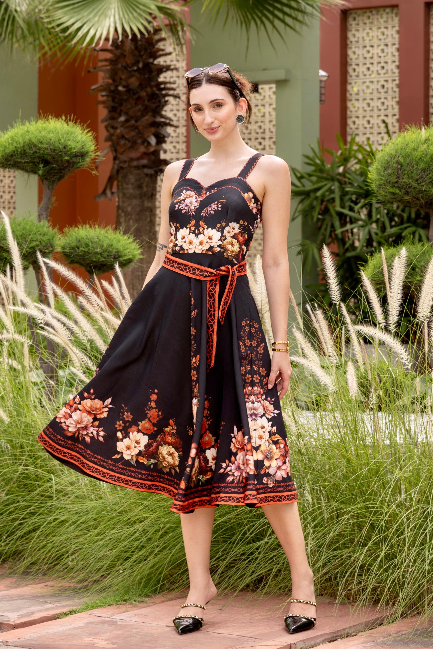 Savanna Flared Midi Dress with Belt