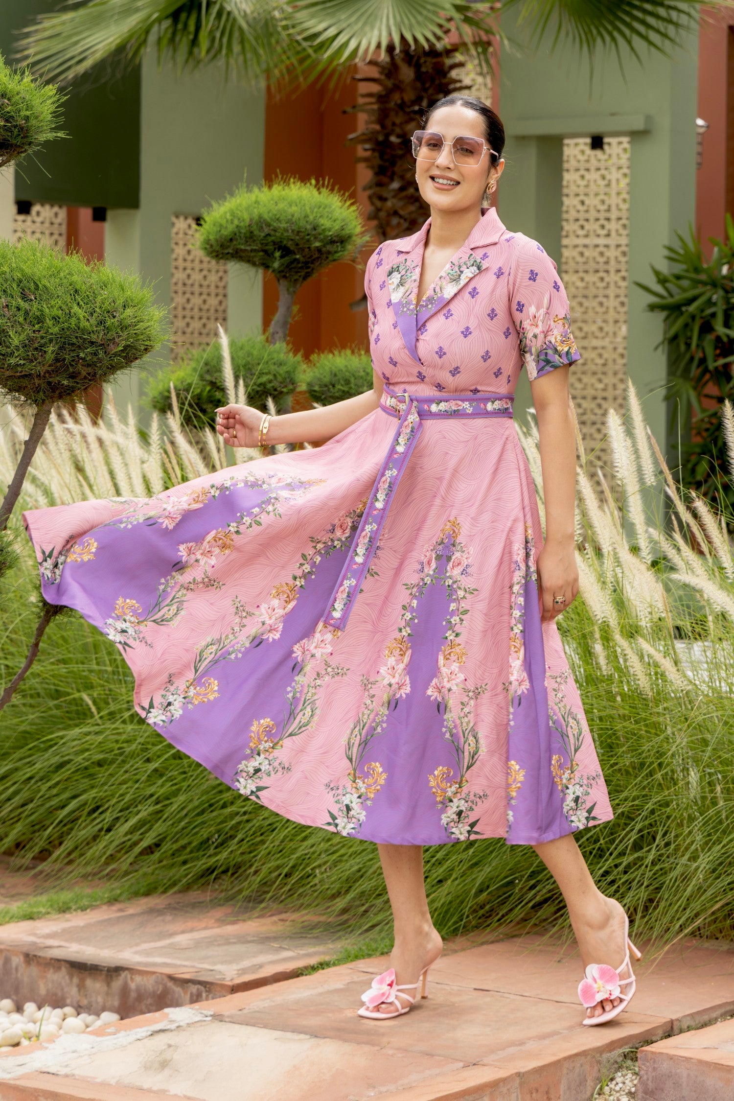 Mirabella Flared Midi Dress with Belt