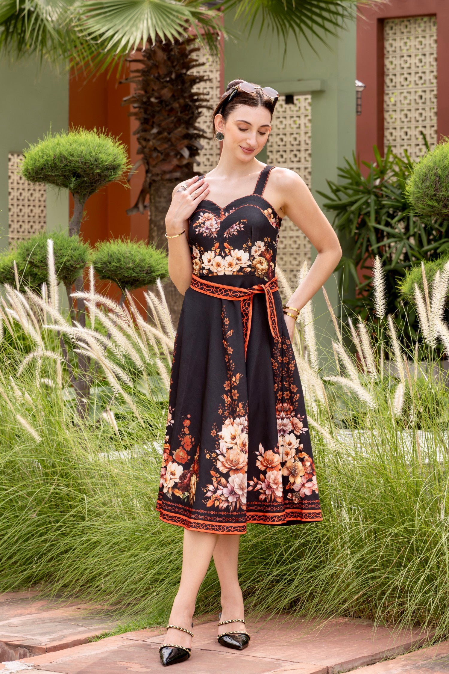 Savanna Flared Midi Dress with Belt